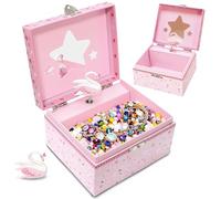 DWIYITTN Musical Jewellery Box for Girls - Pink Swan with Star Mirror & Butterfly | Princess Music Box & Keepsake Gift for Kids, Children Age 3-8 | 15x13x9cm (No Jewellery)