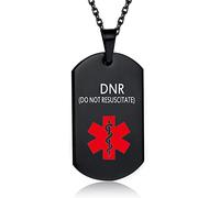 DWJSu Black Medical Alert Necklace for Men Women Stainless Steel Engraved Medical ID Tag Emergency Med Alert Necklace for Men & Women Medical Jewelry, Stainless Steel, No Gemstone