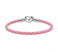 DWJSu Braided 3mm Leather Heart Barrel Snap Clasp Handmade Charm Bracelet Bangle for Women & Ladies Compatible with Pandora Charms, Leather, no gemstone