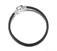 DWJSu Braided 3mm Leather Heart Barrel Snap Clasp Handmade Charm Bracelet Bangle for Women & Ladies Compatible with Pandora Charms, Leather, no gemstone