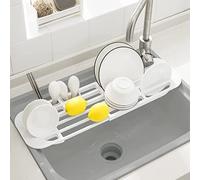 DWJWAN Expandable Dish Drying Rack Over The Sink, Adjustable Dish Rack with 2 Baskets,Kitchen Sink Dish Drainer Utensil Holder for Plate,Bowls, Knife and Fork,Vegetables and Fruits