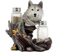 DWK Gray Wolf Salt & Pepper Holder Figurine with Refillable Salt and Pepper Shakers | Rustic Wildlife Wolf Decor | Animal Decor for Kitchen | - 6"