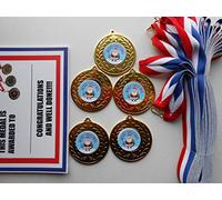 DWL CHRISTMAS SANTA MEDALS 50MM METAL WITH RIBBON AND CERTIFICATE (5 MEDALS)