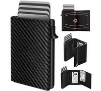 dwnkove Mens Wallet Credit Card Holder, Minimalist Wallets for Men, Aluminum Pop up Wallet, RFID Blocking, Premium Leather, Smart, Slim, Coin Pocket | 9-14 Card Capacity | ID Window | Cash Slot