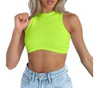 Dwnval Sexy Sleeveless Crewneck Tank Top Ribbed Knitted Crop Tops for Women, Neon Green, S