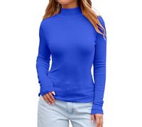 Dwnval Womens Fall Thermal Fleece Long Sleeve Turtleneck T Shirt Casual Stretchy Slim Fitted Knit Going Out Tops, Royal Blue, XS