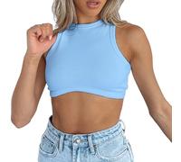 Dwnval Womens Summer Halter Tops Cutout Sleeveless Crewneck Racerback Ribbed Knitted Crop Tank Top, Light Blue, Medium