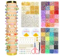 DWOOKE Friendship Bracelet Kit 3 Boxes,7500pcs Beads for Jewelry Making,Clay Beads Bracelet Making Kit with Number Letter Beads and Elastic Strings Bracelets Gift for Girls Kids Teen Crafts