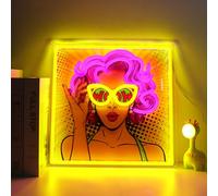 DWOOKE Pretty Girl Neon Sign,UV Print LED Light Sign Dimmable USB Powered Cool Woman Neon Lights for Bedroom,Home Wall Decor Art LED Signs for Christmas Birthday Party Girls Gifts (32x32cm)