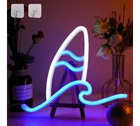 DWOOKE Surfboard LED Wave Lights for Wall Decor - Blue Ocean Neon Signs, Battery or USB Powered - Surfers Beach Neon Lights for Bedroom, Bar, Birthday Party Gifts