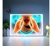 DWOOKE Woman Face Neon Signs,UV Printed LED Lights for Home Wall Art Decor Dimmable USB Powered,Pretty Girl Neon Light for Bachelor Club Party Bedroom Bar Shop Logo(35.5x24cm)
