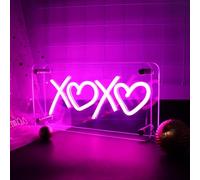 DWOOKE XOXO Neon Signs,Pink XOXO LED Signs USB Powered,Double-Layer Acrylic LED Neon Lightbox Dimmable Neon Light Sign for Table Decor,Wall Decor,Bar,Christmas,Valentine,Wedding