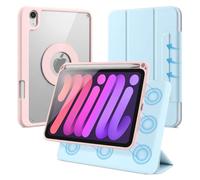 Dwopar Case for iPad Mini 7 A17 Pro/6th Gen. 8.3 Inch, Blue+Pink | For iPad Mini 2024/2021, Removable and Detachable Magnetic Cover with Pencil Holder, Vertical Adjustable Trifold Stand