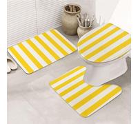 Dwrepo 3 Piece Bathroom Rug Flannel Absorbent Non-Slip Bath Mat Lemon Yellow Stripes Print Washable Floor Mat Ultra Soft U-Shaped Contour Mat for Toilet Lid Cover Bathroom Bedroom Tub 31.5 X 20 in