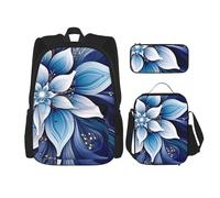 Dwrepo 3PCS Backpack Set with Lunch Bag Pen Box blue abstract flowers Travel Backpack Large Capacity Laptop Backpack for Men Women Casual Daypacks Lunch Box Pen Case 3 in 1 Set, Black, One Size,