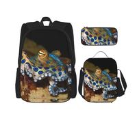 Dwrepo 3PCS Backpack Set with Lunch Bag Pen Box Blue Ring Octopus Travel Backpack Large Capacity Laptop Backpack for Men Women Casual Daypacks Lunch Box Pen Case 3 in 1 Set, Black, One Size, Travel,