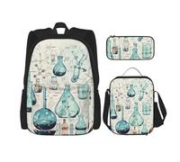 Dwrepo 3PCS Backpack Set with Lunch Bag Pen Box Chemistry Print Travel Backpack Large Capacity Laptop Backpack for Men Women Casual Daypacks Lunch Box Pen Case 3 in 1 Set, Black, One Size, Travel,