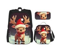 Dwrepo 3PCS Backpack Set with Lunch Bag Pen Box Cute Christmas Reindeer Travel Backpack Large Capacity Laptop Backpack for Men Women Casual Daypacks Lunch Box Pen Case 3 in 1 Set, Black, One Size,