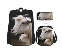 Dwrepo 3PCS Backpack Set with Lunch Bag Pen Box Cute Sheep with Mother Travel Backpack Large Capacity Laptop Backpack for Men Women Casual Daypacks Lunch Box Pen Case 3 in 1 Set, Black, One Size,