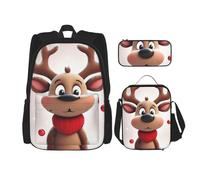 Dwrepo 3PCS Backpack Set with Lunch Bag Pen Box Cute Xmas Reindeer Travel Backpack Large Capacity Laptop Backpack for Men Women Casual Daypacks Lunch Box Pen Case 3 in 1 Set, Black, One Size, Travel,