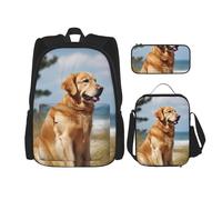 Dwrepo 3PCS Backpack Set with Lunch Bag Pen Box Golden Retriever Travel Backpack Large Capacity Laptop Backpack for Men Women Casual Daypacks Lunch Box Pen Case 3 in 1 Set, Black, One Size, Travel,