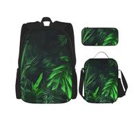 Dwrepo 3PCS Backpack Set with Lunch Bag Pen Box Green Tropical Jungle Plant Travel Backpack Large Capacity Laptop Backpack for Men Women Casual Daypacks Lunch Box Pen Case 3 in 1 Set, Black, One