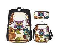 Dwrepo 3PCS Backpack Set with Lunch Bag Pen Box Owls Birds Travel Backpack Large Capacity Laptop Backpack for Men Women Casual Daypacks Lunch Box Pen Case 3 in 1 Set, Black, One Size, Travel
