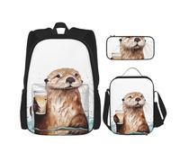 Dwrepo 3PCS Backpack Set with Lunch Bag Pen Box Sea Otter Travel Backpack Large Capacity Laptop Backpack for Men Women Casual Daypacks Lunch Box Pen Case 3 in 1 Set, Black, One Size, Travel Backpacks,