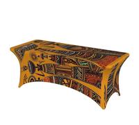 Dwrepo 6FT Tablecloth Creative African Culture Print Table Cloth Rectangular Fitted Stretch Spandex Table Covers for Event, Wedding, Banquet & Parties