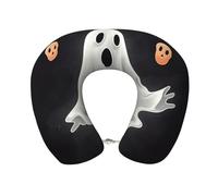 Dwrepo Black and Halloween Ghost Neck Pillows for Sleeping Memory Foam Travel Pillow for Airplanes Travel Neck Flight Pillow U Shaped Portable Headrest for Car, Home, Office, Washable Cover