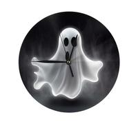 Dwrepo Black and Halloween Ghost Wall Clock 10 Inch Non-Ticking Battery Operated Wall Clocks Modern Round Clocks Decorative for Home Kitchen Living Room Office