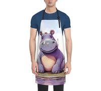 Dwrepo Butterfly and hippo Print Chef Apron Waterproof Adjustable Bib Apron Lightweight Work Apron For Women Men, Black, One Size, Black, One Size