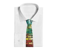Dwrepo Colorful Brick Print Men's Tie Soft Silk Formal Necktie Fashion Wedding Neck Tie For Wedding Business, Black, One Size, Black, One Size