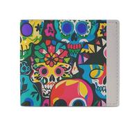 Dwrepo Colorful Skulls Print Wallets for Women Men Leather Small Credit Card Wallet Slim Purse Bifold Wallet Card Holder Wallet, white, One size, Casual, White, One size, Casual