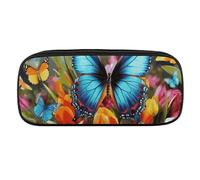Dwrepo Colourful Butterfly And Floral Pencil Bag Portable Pencil Pouch Big Capacity Pen Case Makeup Bag for Adults Office Gifts, Colourful Butterfly and Floral, One size, Pencil Bag