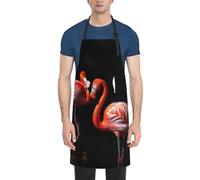 Dwrepo Flamingos in black background Print Chef Apron Waterproof Adjustable Bib Apron Lightweight Work Apron For Women Men, Black, One Size, Black, One Size