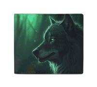Dwrepo Green Wolf Wallets for Women Men Leather Small Credit Card Wallet Slim Purse Bifold Wallet Card Holder Wallet, white, One size, Casual, White, One size, Casual