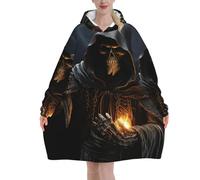 Dwrepo Grim-Reaper Print Wearable Blanket Hoodie Oversized Sweatshirt Warm Hooded Blanket For Women Men, Black, Normal