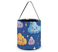Dwrepo Halloween Trick Or Treat Bags Clouds And Moon Halloween Candy Buckets with Handles Portable Collapsible Halloween Candy Bags Reusable Halloween Tote Bag for Party Supplies Favors, White, One,