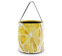 Dwrepo Halloween Trick Or Treat Bags Lemon Slice Pattern Halloween Candy Buckets with Handles Portable Collapsible Halloween Candy Bags Reusable Halloween Tote Bag for Party Supplies Favors, White,