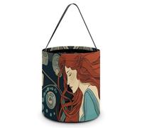 Dwrepo Halloween Trick Or Treat Bags Red Haired Woman Halloween Candy Buckets with Handles Portable Collapsible Halloween Candy Bags Reusable Halloween Tote Bag for Party Supplies Favors, White, One,