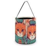 Dwrepo Halloween Trick Or Treat Bags Two Orange Cats Halloween Candy Buckets with Handles Portable Collapsible Halloween Candy Bags Reusable Halloween Tote Bag for Party Supplies Favors, White, One,