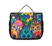 Dwrepo Hanging Toiletry Bag for Women Men Portable Waterproof Makeup Bag Organizer Colorful Skulls Print Travel Toiletry Bag, Colorful Skulls Print, 22.5x18.5cm, Hanging Toiletry Bag, Colorful Skulls