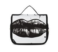 Dwrepo Hanging Toiletry Bag for Women Men Portable Waterproof Makeup Bag Organizer Cool Black Lipstick Lips Travel Toiletry Bag, Cool Black Lipstick Lips, 22.5x18.5cm, Hanging Toiletry Bag, Cool Black