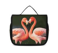 Dwrepo Hanging Toiletry Bag for Women Men Portable Waterproof Makeup Bag Organizer Flamingos Kiss in The Lake Travel Toiletry Bag, Flamingos Kiss in The Lake, 22.5x18.5cm, Hanging Toiletry Bag,