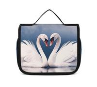 Dwrepo Hanging Toiletry Bag for Women Men Portable Waterproof Makeup Bag Organizer Valentine's Day Couple of Swans Heart Travel Toiletry Bag, Valentine's Day Couple of Swans Heart, 22.5x18.5cm,