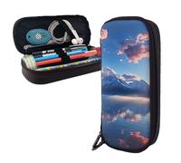 Dwrepo Leather Pencil Case Zipper Pencil Holder Beautiful Clouds Pencil Bag Cute Pencil Pouch Men Women Makeup Bag, Black, One Size, Large