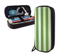 Dwrepo Leather Pencil Case Zipper Pencil Holder Classic Green Striped Pencil Bag Cute Pencil Pouch Men Women Makeup Bag, Black, One Size, Large