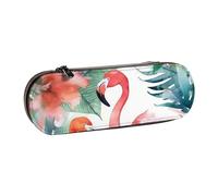 Dwrepo Leather Pencil Case Zipper Pencil Holder Flamingos Watercolor Tropics Pencil Bag Cute Pencil Pouch for Women Men Pencil Pouch Travel Makeup Bag Coin Pouch for Work Office, Black, One Size