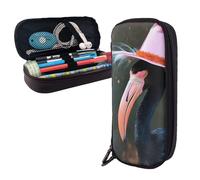 Dwrepo Leather Pencil Case Zipper Pencil Holder Halloween Flamingo Witch Hat Pencil Bag Cute Pencil Pouch Men Women Makeup Bag, Black, One Size, Large